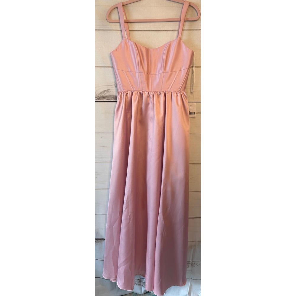 Dessy Collection Rose Pink Satin Twill Scoop Midcorset Gown 3170 Size 6R NWT